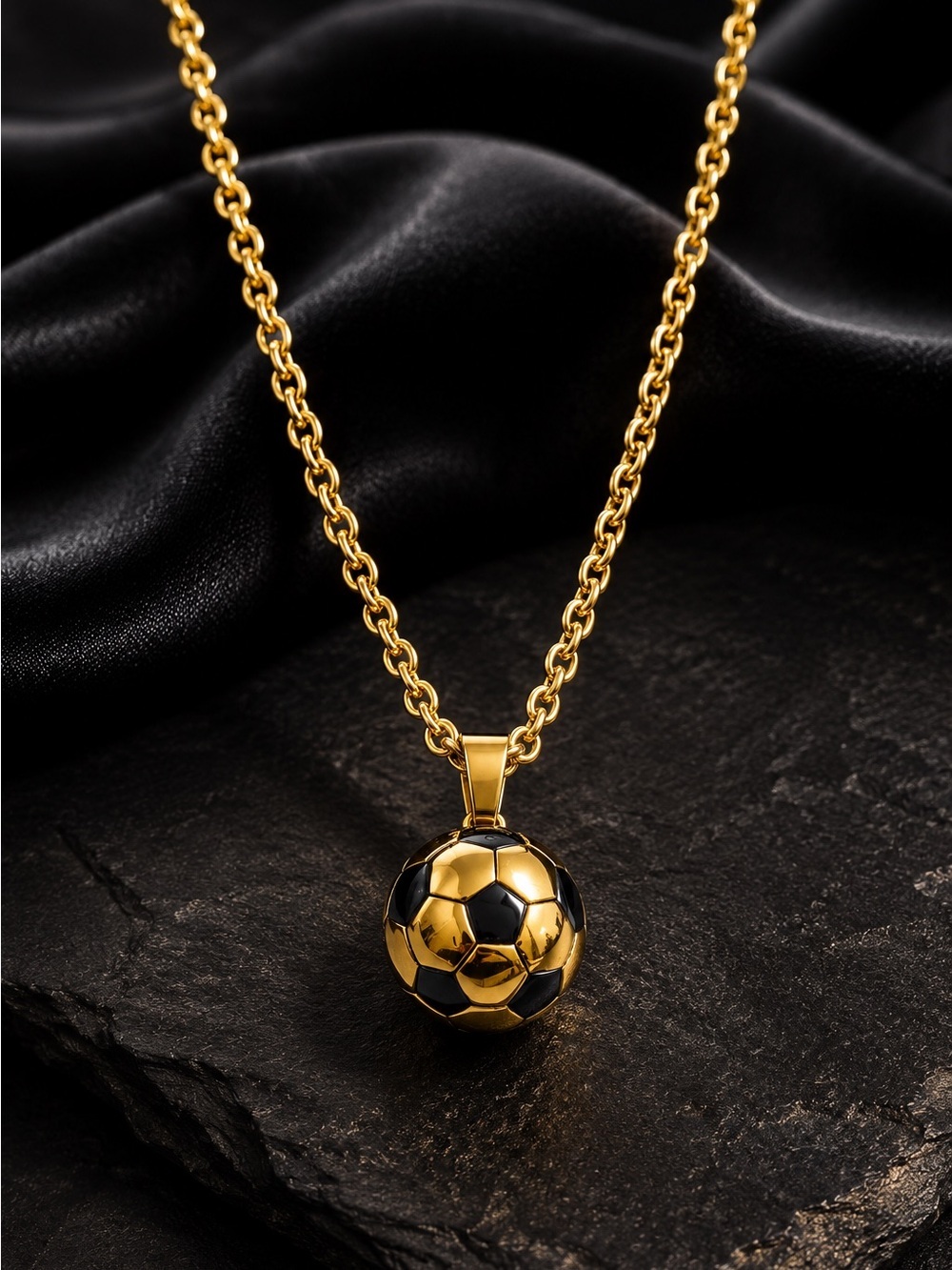 Gold and Black Soccer Ball Pendant Necklace with Matching Hoops - Picture 9 of 11